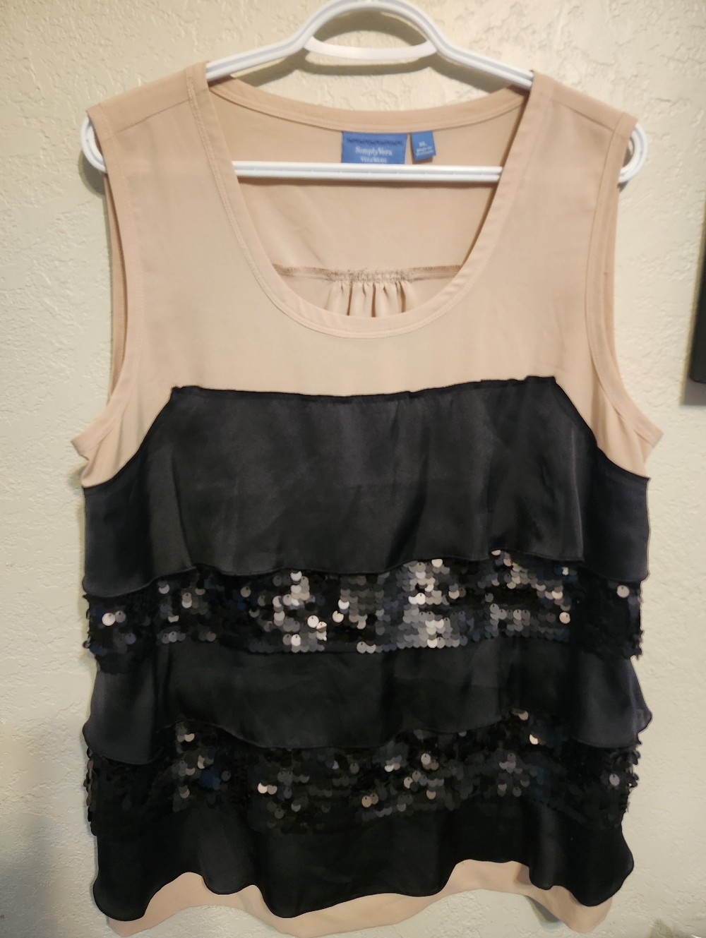 Simply Vera Vera Wang Sleeveless Sequin Tiered Blouse in Nude and Black